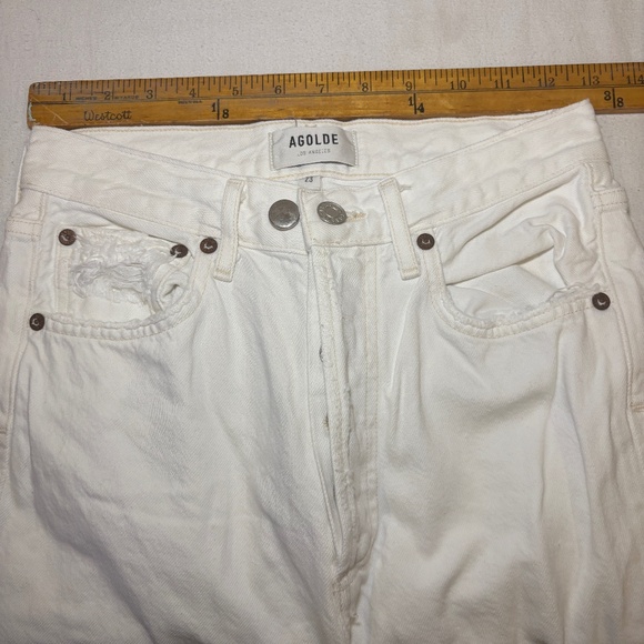 Agolde 90's Mid Rise Loose Fit White Jeans Size 23 Vanish White distressed - Picture 3 of 16